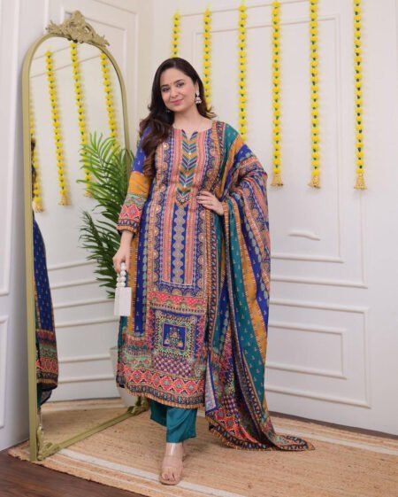 Malishka Export Women's Multi Muslin Sequence Straight Kurta Pant With Dupatta