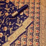 Malishka Export Jacquard Lichi Silk Blue Saree With Unstiched Blouse Piece