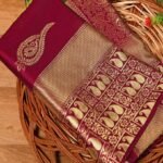Malishka Export Jacquard Lichi Silk Maroon Saree With Unstiched Blouse Piece