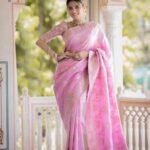 Malishka Export Jacquard Lichi Silk Baby Pink Saree With Unstiched Blouse Piece