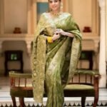 Malishka Export Jacquard Lichi Silk Mehendi Saree With Unstiched Blouse Piece