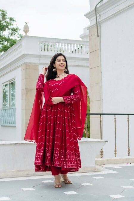 Avantini Women's Multi Muslin Printed Anarkali Kurta Pant With Dupatta