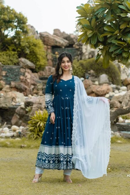 Avantini Women's Multi Muslin Printed Anarkali Kurta Pant With Dupatta