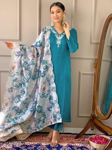 Avantini Women's Wine Viscose Rayon Embroidered Straight Kurta Pant With Dupatta