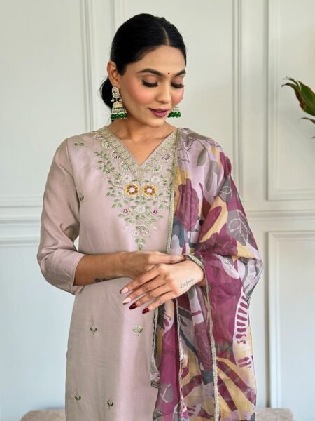 Avantini Women's Teal Viscose Chanderi Embroidered Straight Kurta Pant With Dupatta