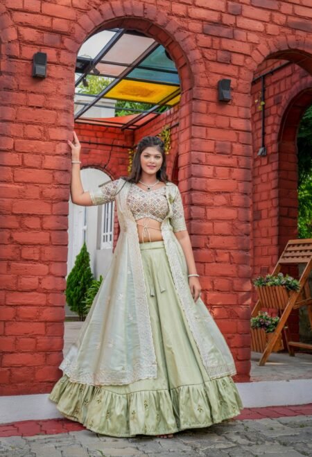 Malishka Export Pista Joya Silk With Embroidery Lehenga Choli Set