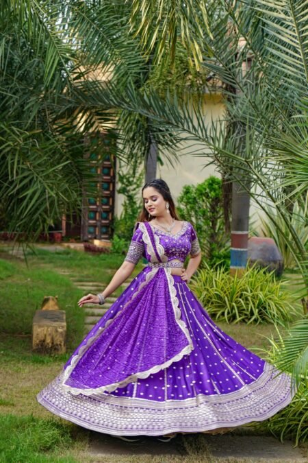 Malishka Export Purple Satin With Mirror Lehenga Choli Set