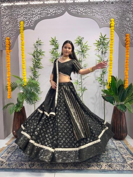 Malishka Export Black Georgette With Embroidery Lehenga Choli Set