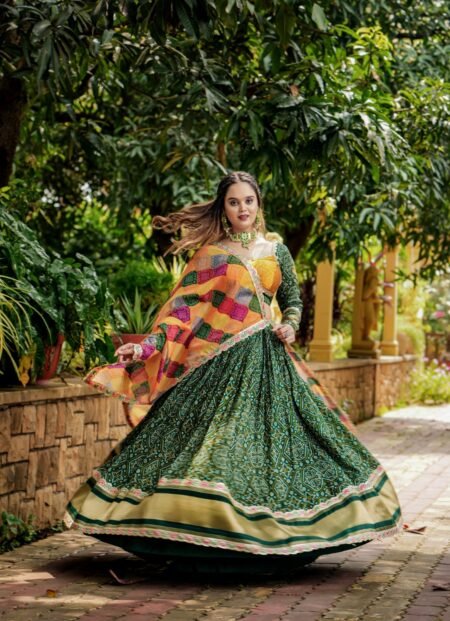Malishka Export Green Soft Silk With Mirror Work Lehenga Choli Set