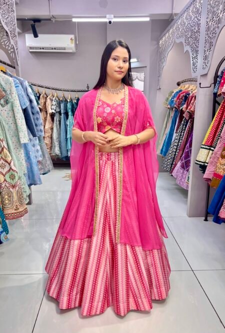 Malishka Export Pink Slub Silk With Embroidery Zari Lehenga Choli Set With Shrug
