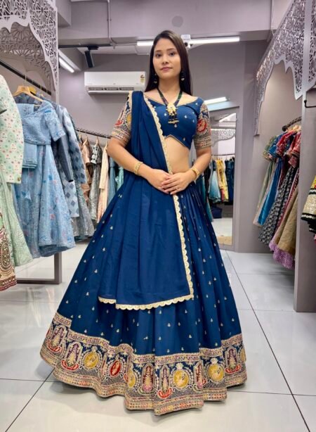 Malishka Export Rama Roman Silk With Embroidery Zari Lehenga Choli Set