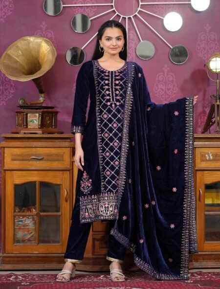 Avantini Women's Blue Georgette Embroidered Straight Kurta Lehenga With Dupatta