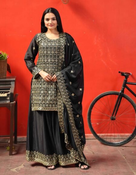 Avantini Women's Pink Vichitra Sequence Straight Kurta Pant With Dupatta