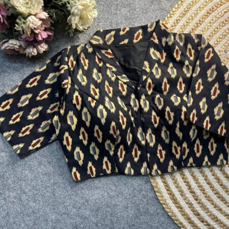 Malishka Export Women's Black Cotton Ajrakh Printed Readymade Blouse