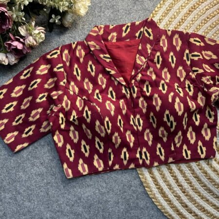 Malishka Export Women's Maroon Cotton Ajrakh Printed Readymade Blouse