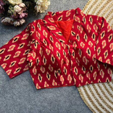 Malishka Export Women's Red Cotton Ajrakh Printed Readymade Blouse