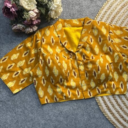 Malishka Export Women's Yellow Cotton Ajrakh Printed Readymade Blouse
