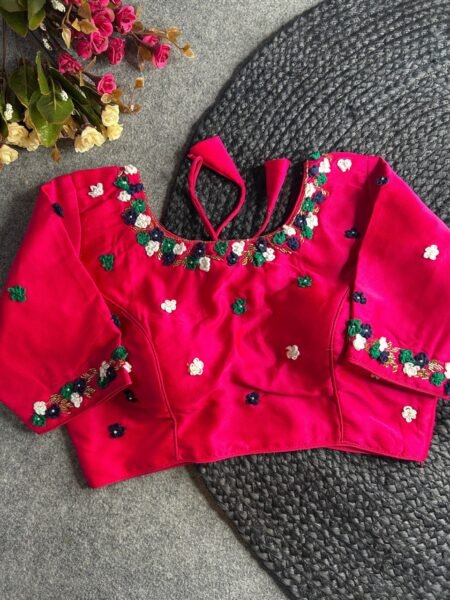 Malishka Export Women's Pink Pure Silk Hand Work Readymade Blouse
