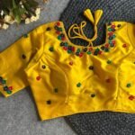 Malishka Export Women's Yellow Pure Silk Hand Work Readymade Blouse