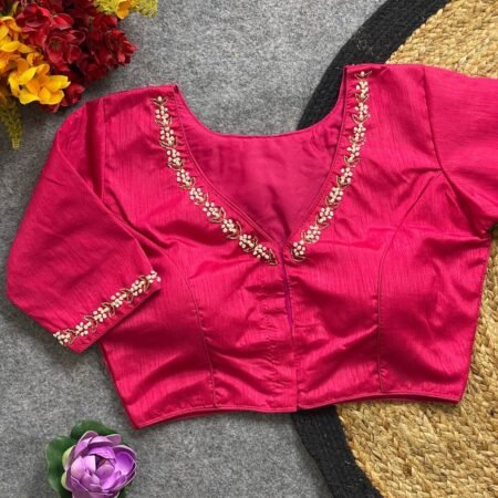Malishka Export Women's Pink Pure Silk Hand Work Readymade Blouse