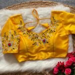 Malishka Export Women's Yellow Banglori Silk Embroidery Readymade Blouse