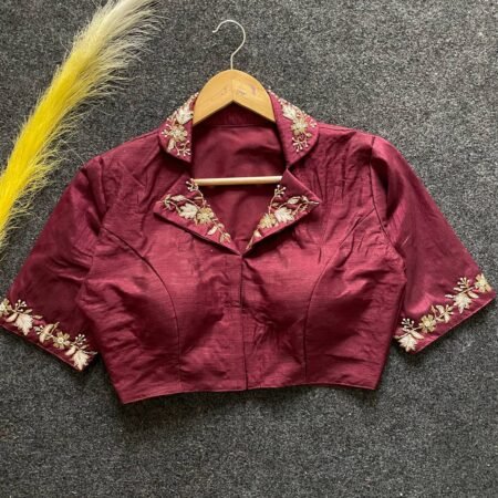 Malishka Export Women's Maroon Banglori Silk Hand Work Readymade Blouse