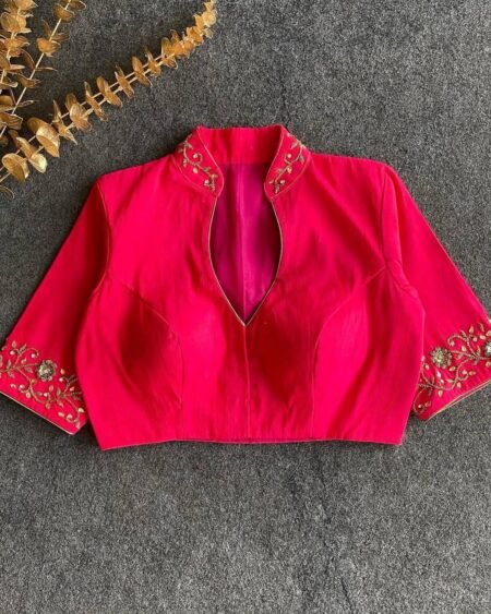 Malishka Export Women's Pink Banglori Silk Hand Work Readymade Blouse