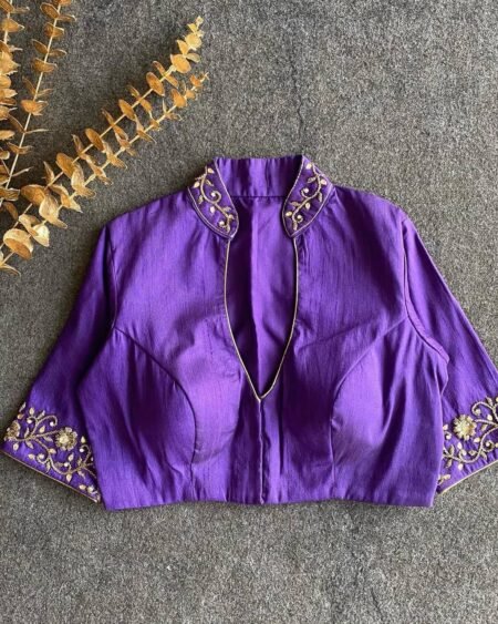 Malishka Export Women's Purple Banglori Silk Hand Work Readymade Blouse