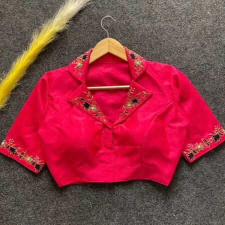 Malishka Export Women's Rani Banglori Silk Hand Work Readymade Blouse