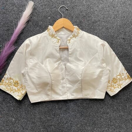 Malishka Export Women's White Banglori Silk Hand Work Readymade Blouse