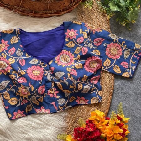 Malishka Export Women's Blue Cotton Hand Work Readymade Blouse