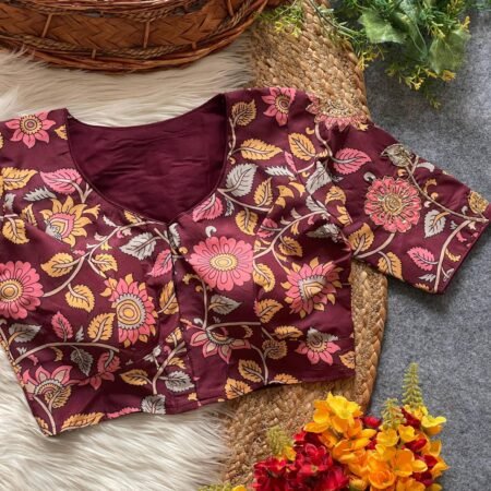 Malishka Export Women's Maroon Cotton Hand Work Readymade Blouse