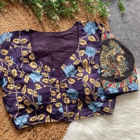 Malishka Export Women's Purple Cotton Hand Work Readymade Blouse