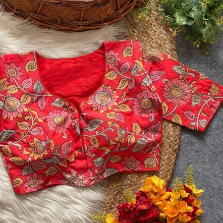 Malishka Export Women's Pink Pure Silk Hand Work Readymade Blouse