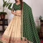 Malishka Export Womens Green Dola Silk With Foil Print Lehenga Choli Set