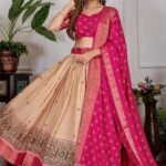 Malishka Export Womens Pink Dola Silk With Foil Print Lehenga Choli Set