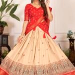 Malishka Export Womens Red Dola Silk With Foil Print Lehenga Choli Set