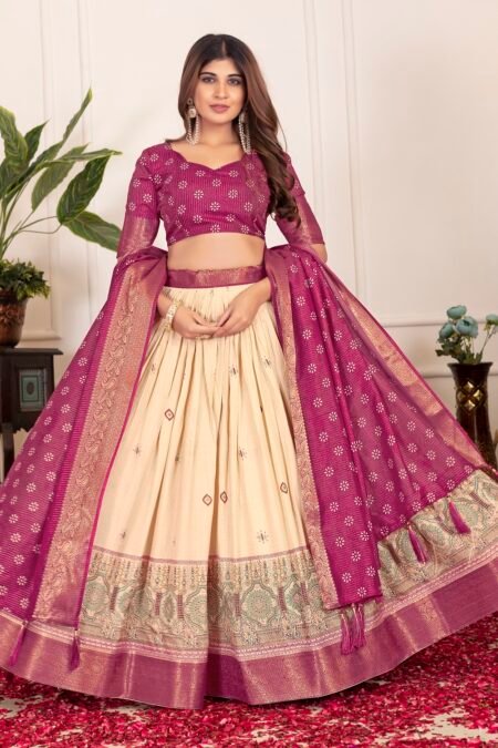 Malishka Export Womens Wine Dola Silk With Foil Print Lehenga Choli Set