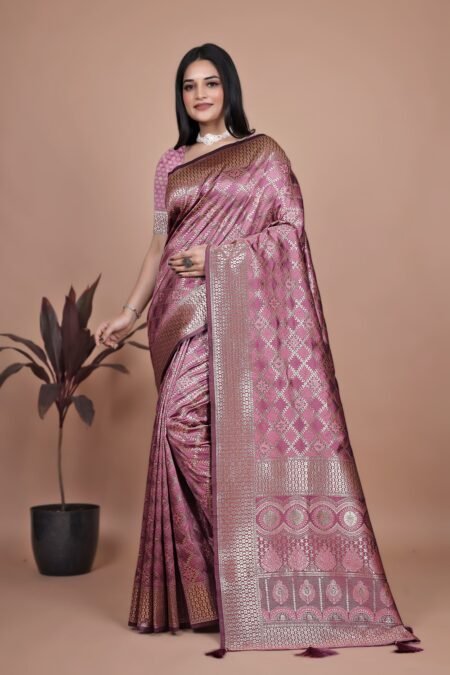 Avantini Mauve Pink Banarasi Silk Saree With Unstitched Blouse Piece