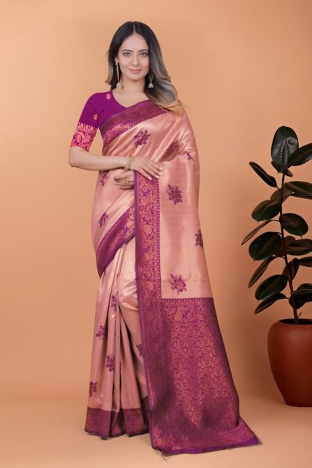 Avantini Rosewood Elegance Banarasi Silk Saree With Unstitched Blouse Piece