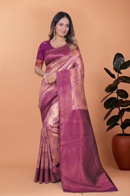 Avantini Orchid Glow Banarasi Silk Saree With Unstitched Blouse Piece