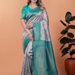 Avantini Mint Royale Banarasi Silk Saree With Unstitched Blouse Piece