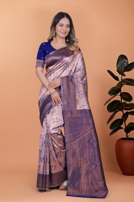 Avantini Royal Lilac Banarasi Silk Saree With Unstitched Blouse Piece