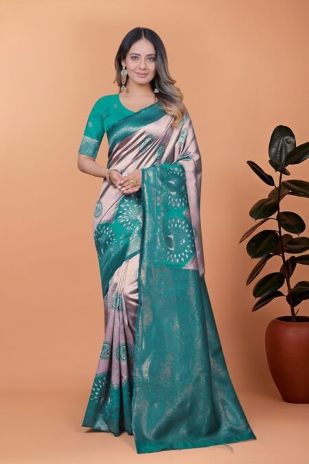Avantini Emerald Elegance Banarasi Silk Saree With Unstitched Blouse Piece