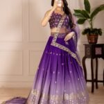 Malishka Export Womens Purple Simmer Silk Embroidery Lehenga Choli Set