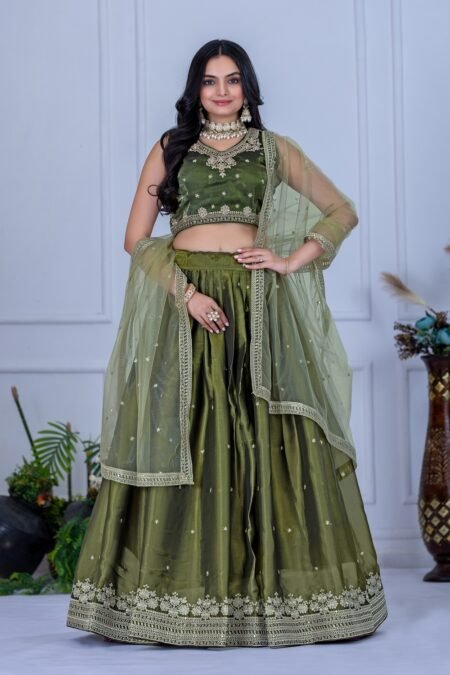 Malishka Export Womens Mahendi Jimmy Choo Fabric Embroidery Lehenga Choli Set