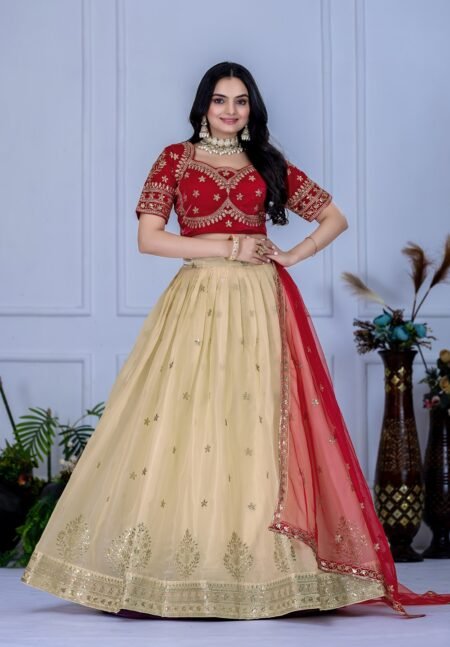 Malishka Export Womens Offwhite Jimmy Choo Fabric Embroidery Lehenga Choli Set