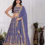 Malishka Export Womens Lavendar Faux Georgette Embroidery Lehenga Choli Set