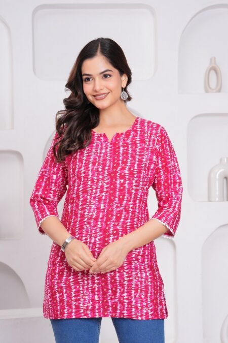 Malishka Export Pink Cotton Rayon Floral Printed Tunic