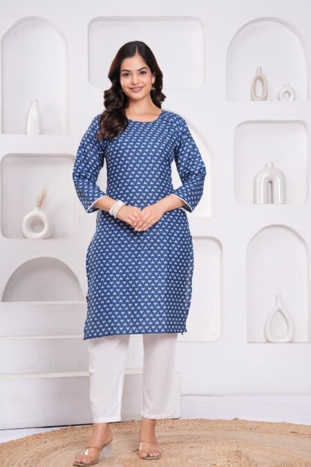 Malishka Export Blue Cotton Rayon Floral Printed Kurti